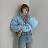 Women Cropped Puffer Jacket Winter Zip Up Short Padded Down Coat(Green-M)