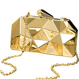 Women Lattice Pattern Metal Handbag Chain Geometric Evening Clutch Purse, Gold
