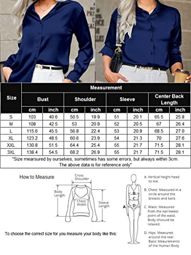 Black Silk Button Up Shirt Women Satin Blouse Casual V-Neck Long Sleeve Business Office Blouses Tops Black S