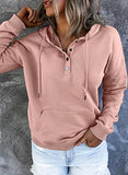 Womens Casual Hoodies Long Sleeve Drawstring Lightweight Solid Hooded Sweatshirt Button Loose Pullover Tops Fall Clothes with Pocket