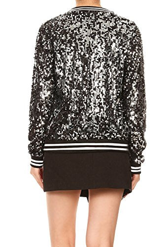 Womens Sequin Long Sleeve Front Zip Jacket with Ribbed Cuffs, Gold, Small