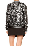 Womens Sequin Long Sleeve Front Zip Jacket with Ribbed Cuffs, Gold, Small