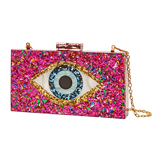 Clutch Purses for Women-Evil Eye Acrylic Clutch Glitter Purse Evening Bag Chain Shoulder Crossbody Handbags