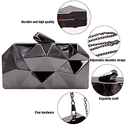 Women Lattice Pattern Metal Handbag Chain Geometric Evening Clutch Purse, Gold