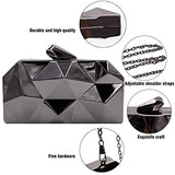 Women Lattice Pattern Metal Handbag Chain Geometric Evening Clutch Purse, Gold