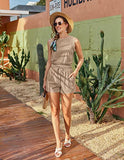 Womens Summer 2 Piece Outfits Short Sets Sleeveless Two Piece Lounge High Waisted Shorts with Pockets,Light Tan