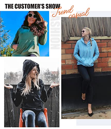 Womens Casual Hoodies Long Sleeve Drawstring Lightweight Solid Hooded Sweatshirt Button Loose Pullover Tops Fall Clothes with Pocket