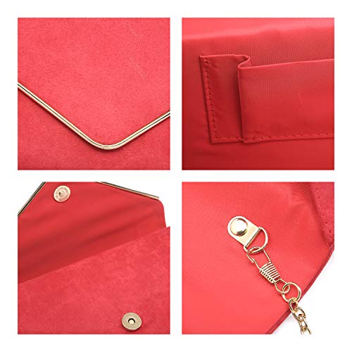 Ladies' Velvet Evening Clutch Handbag Formal Party Clutch For Women With Chain Strap (Rose)