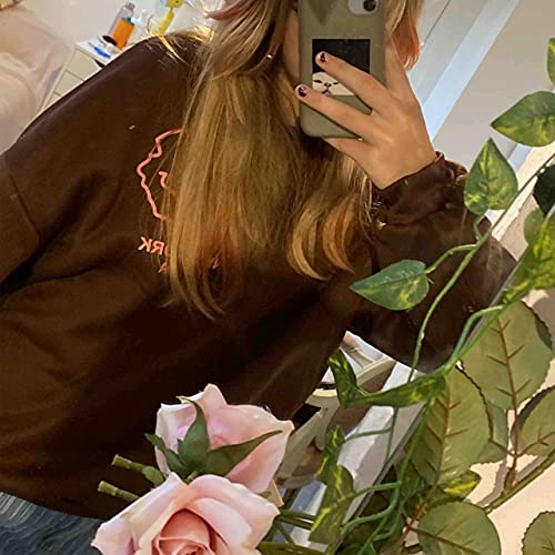 Women Oversized Fleece New York Letter Print Graphic Sweatshirt Long Sleeve Crewneck Pullover Jacket