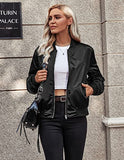 Womens Casual Jackets Long Sleeve Lightweight Fall Satin Bomber Jacket Zip Up Biker Windbreaker Coat with Pockets