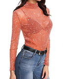 Women's Long Sleeve Short Sleeve Glitter Sheer Mesh Tops T Shirt Blouse Clubwear