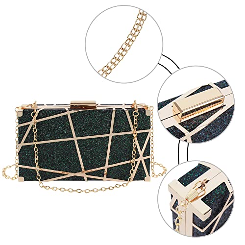 Women Lattice Pattern Metal Handbag Chain Geometric Evening Clutch Purse, Gold