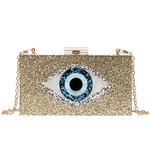 Clutch Purses for Women-Evil Eye Acrylic Clutch Glitter Purse Evening Bag Chain Shoulder Crossbody Handbags