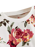 Women's Casual Floral Print Long Sleeve Pullover Tops Baby Blue