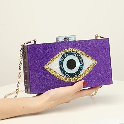 Clutch Purses for Women-Evil Eye Acrylic Clutch Glitter Purse Evening Bag Chain Shoulder Crossbody Handbags