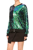 Womens Sequin Long Sleeve Front Zip Jacket with Ribbed Cuffs, Gold, Small