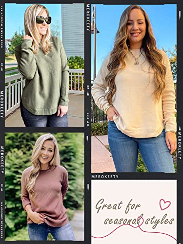 Women's Long Sleeve Oversized Crew Neck Solid Color Knit Pullover Sweater Tops Mocha