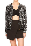Womens Sequin Long Sleeve Front Zip Jacket with Ribbed Cuffs, Gold, Small
