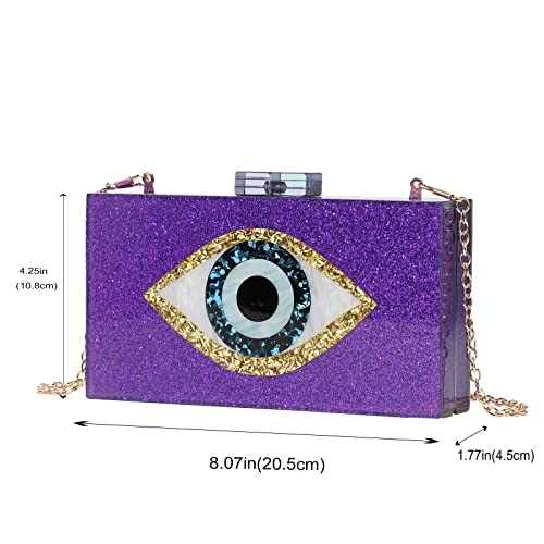 Clutch Purses for Women-Evil Eye Acrylic Clutch Glitter Purse Evening Bag Chain Shoulder Crossbody Handbags
