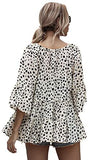 Women's Casual V Neck Flounce 3/4 Sleeve Top Ruffle Loose Blouse