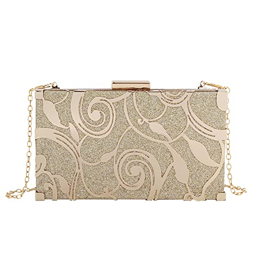 Women Lattice Pattern Metal Handbag Chain Geometric Evening Clutch Purse, Gold