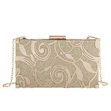 Women Lattice Pattern Metal Handbag Chain Geometric Evening Clutch Purse, Gold