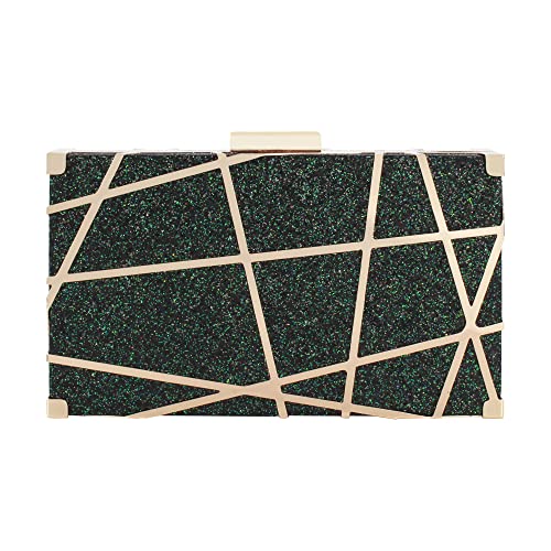 Women Lattice Pattern Metal Handbag Chain Geometric Evening Clutch Purse, Gold