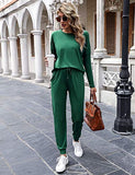 Women's Long Sleeve Loungewear Crewneck Pullover Tops Long Pants Sweatsuits Tracksuits with Pockets Army Green