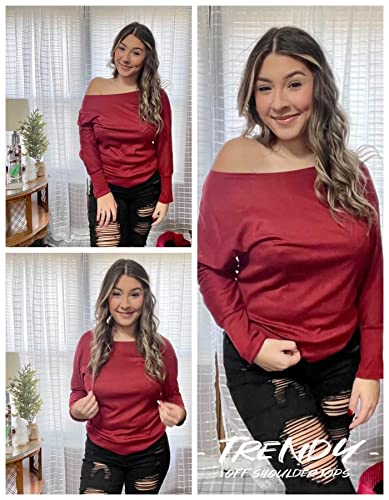 Long Sleeve Tops for Women,Sexy Off Shoulder Tops Oversized Pullover Sweater Casual Fall Shirts Tunic Blouse