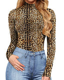 Women's Mock Turtle Neck Long Sleeve Tops Bodysuit Jumpsuit (A Long Sleeve Black)