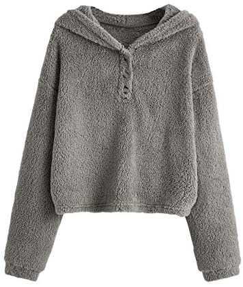 Women's Casual Cute Teddy Bear Long Sleeve Fleece Pullover Hoodie Top