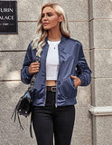 Womens Casual Jackets Long Sleeve Lightweight Fall Satin Bomber Jacket Zip Up Biker Windbreaker Coat with Pockets