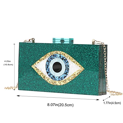 Clutch Purses for Women-Evil Eye Acrylic Clutch Glitter Purse Evening Bag Chain Shoulder Crossbody Handbags