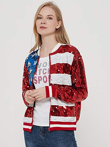 Womens Sequin Long Sleeve Front Zip Jacket with Ribbed Cuffs, Gold, Small