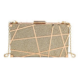 Women Lattice Pattern Metal Handbag Chain Geometric Evening Clutch Purse, Gold