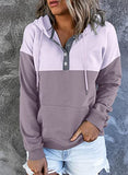 Womens Casual Hoodies Long Sleeve Drawstring Lightweight Solid Hooded Sweatshirt Button Loose Pullover Tops Fall Clothes with Pocket