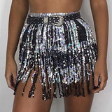 Belly Dance Hip Skirt Tassel Scarf Sequin Wrap Rave Costume for Women (Blue)