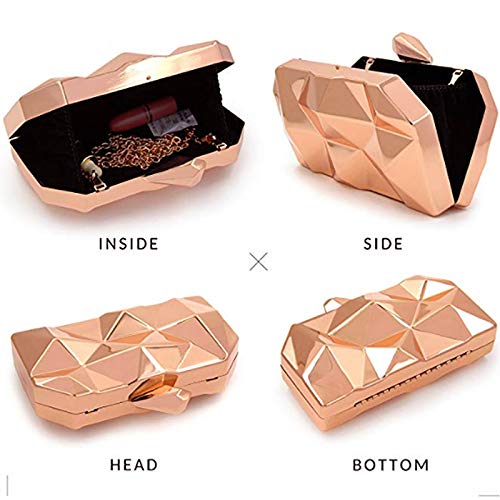 Women Lattice Pattern Metal Handbag Chain Geometric Evening Clutch Purse, Gold