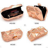 Women Lattice Pattern Metal Handbag Chain Geometric Evening Clutch Purse, Gold