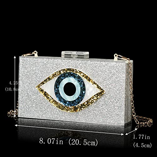 Clutch Purses for Women-Evil Eye Acrylic Clutch Glitter Purse Evening Bag Chain Shoulder Crossbody Handbags