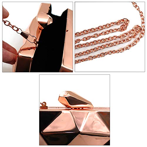 Women Lattice Pattern Metal Handbag Chain Geometric Evening Clutch Purse, Gold