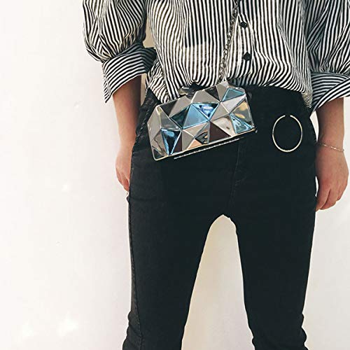 Women Lattice Pattern Metal Handbag Chain Geometric Evening Clutch Purse, Gold