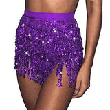 Belly Dance Hip Skirt Tassel Scarf Sequin Wrap Rave Costume for Women (Blue)