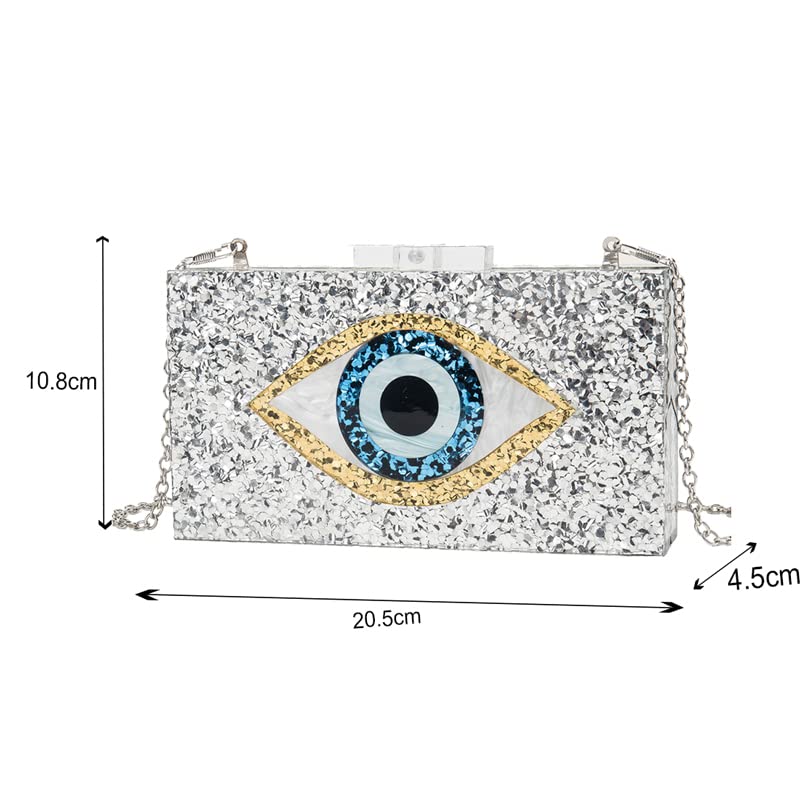 Clutch Purses for Women-Evil Eye Acrylic Clutch Glitter Purse Evening Bag Chain Shoulder Crossbody Handbags