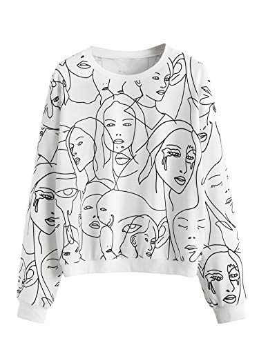 Women's Casual Floral Print Long Sleeve Pullover Tops Baby Blue