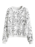 Women's Casual Floral Print Long Sleeve Pullover Tops Baby Blue