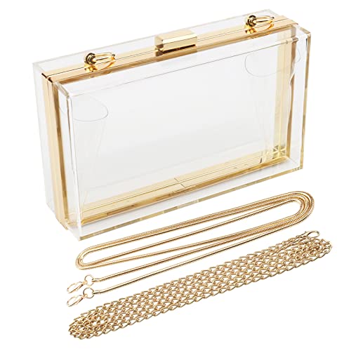 Women Acrylic Transparent Gold star Evening Bags Purses Clutch Vintage Banquet Handbag (Pink) Medium