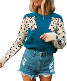Women's Sweaters Casual Leopard Printed Patchwork Long Sleeves Knitted Pullover Cropped Sweater Tops