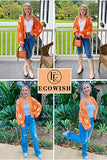 Women's Cardigan Sweaters - Floral Knit Open Front Crop Cardigans Long Sleeve Sweater Outwear Tops Orange L