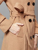Women's Double-Breasted Trench Coat Wool Jacket with Belt Wine L